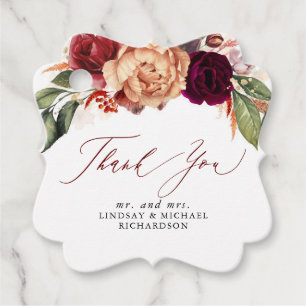 Orange and Burgundy Red Floral Fall Thank You Favour Tags