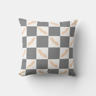 Orange and Charcoal Bat Chequerboard Cushion