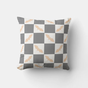 Orange and Charcoal Bat Chequerboard Cushion