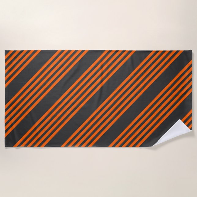 Orange and charcoal five stripes pattern beach towel (Front)