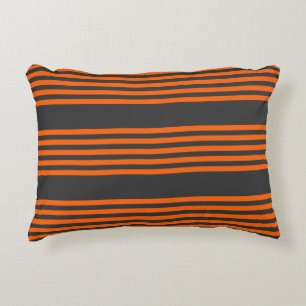 Orange and charcoal five stripes pattern decorative cushion