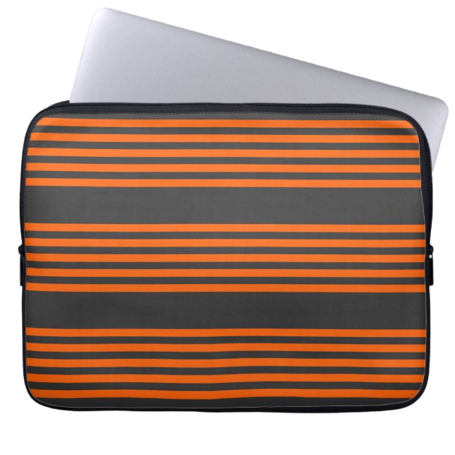 Orange and charcoal five stripes pattern laptop sleeve (Front)