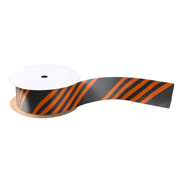 Orange and charcoal five stripes pattern satin ribbon (Spool)