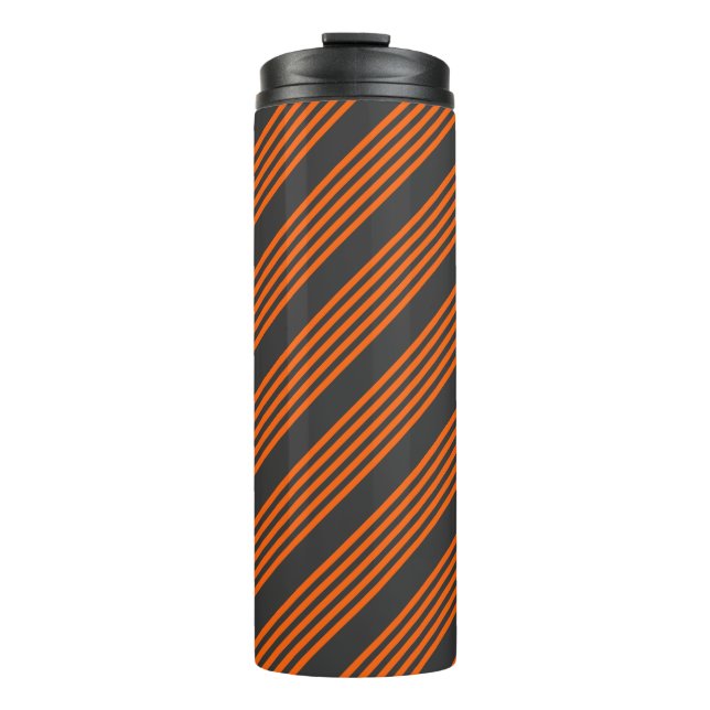 Orange and charcoal five stripes pattern thermal tumbler (Front)