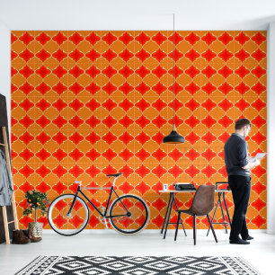 Orange and chilli red moroccan pattern wallpaper