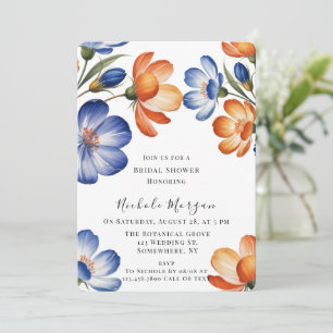 Orange and Cobalt Blue Floral Bridal Shower Invitation