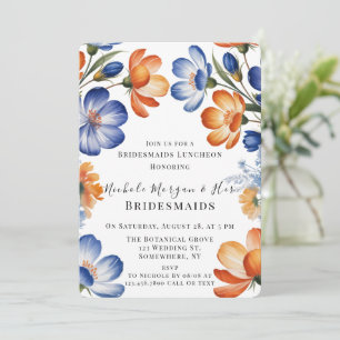 Orange and Cobalt Blue Floral Bridesmaids Luncheon Invitation