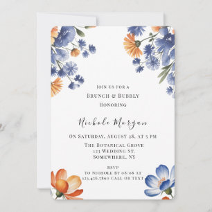 Orange and Cobalt Blue Floral Brunch & Bubbly Invitation