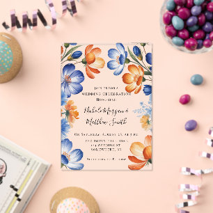 Orange and Cobalt Blue Floral Wedding Celebration Acrylic Invitations