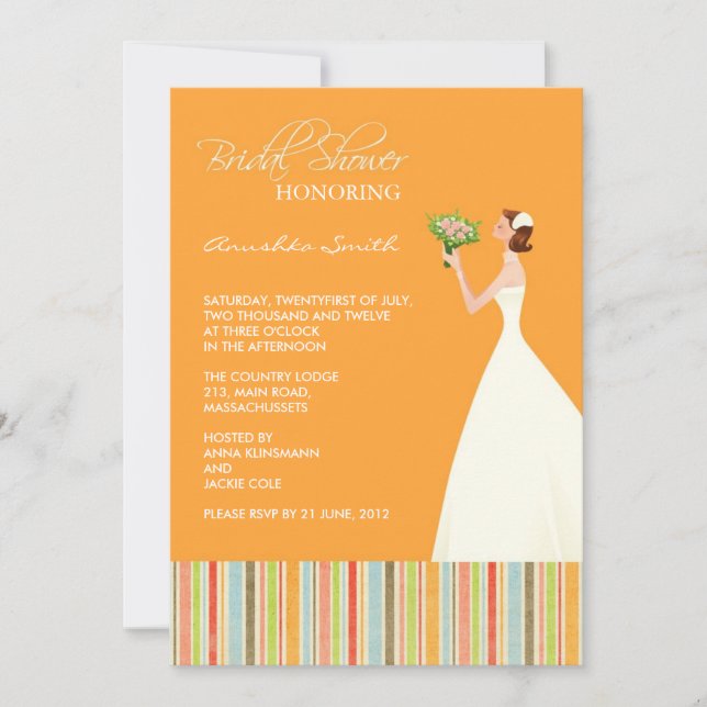 Orange and Coloured Stripes Bridal Shower Invites (Front)