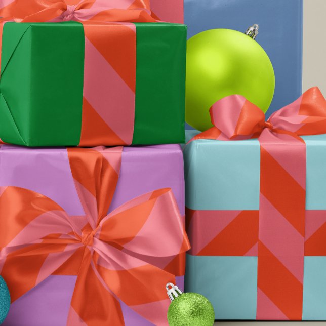 Orange and Coral Pink Wide Stripe Grosgrain Ribbon (coral and pink wide angle striped ribbon for gift wrapping and crafts)