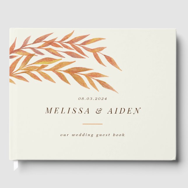 Orange and Cream Autumn Branch Wedding  Guest Book (Front)