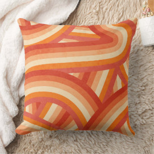 Orange and Cream Retro Rainbow Stripes Pattern Cushion