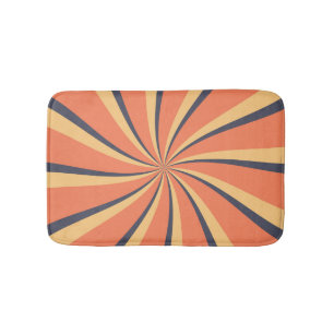 Orange and dark blue retro style sun rays bath mat