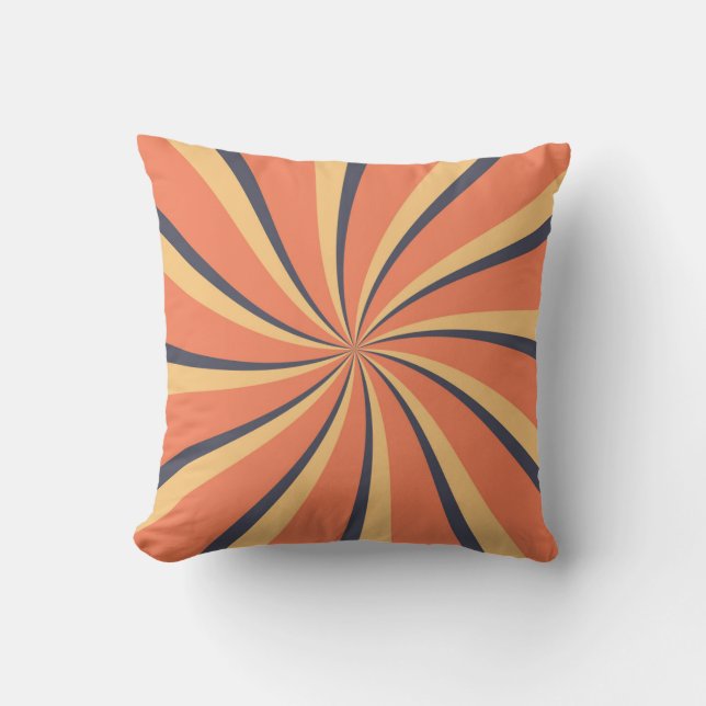 Orange and dark blue retro style sun rays cushion (Front)