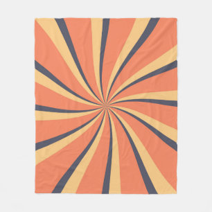 Orange and dark blue retro style sun rays fleece blanket