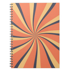 Orange and dark blue retro style sun rays notebook