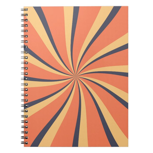 Orange and dark blue retro style sun rays notebook (Front)