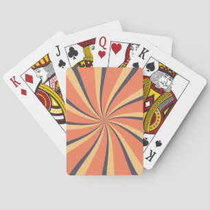 Orange and dark blue retro style sun rays playing cards