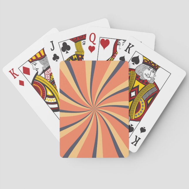 Orange and dark blue retro style sun rays playing cards (Back)