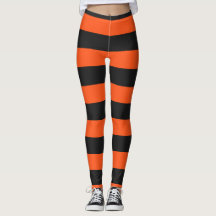Orange and Dark Gray Halloween Stripes Leggings