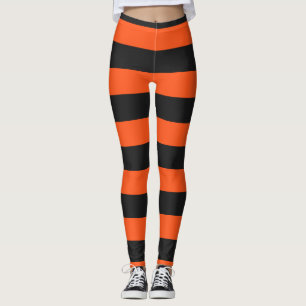 Orange and Dark Gray Halloween Stripes Leggings