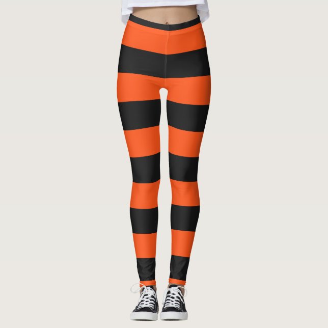 Orange and Dark Gray Halloween Stripes Leggings (Front)