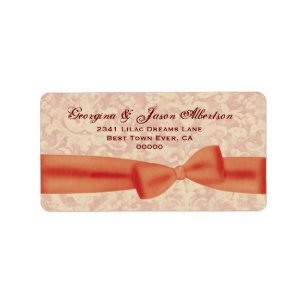 Orange and Ecru Bow and Damask A01 Wedding Label