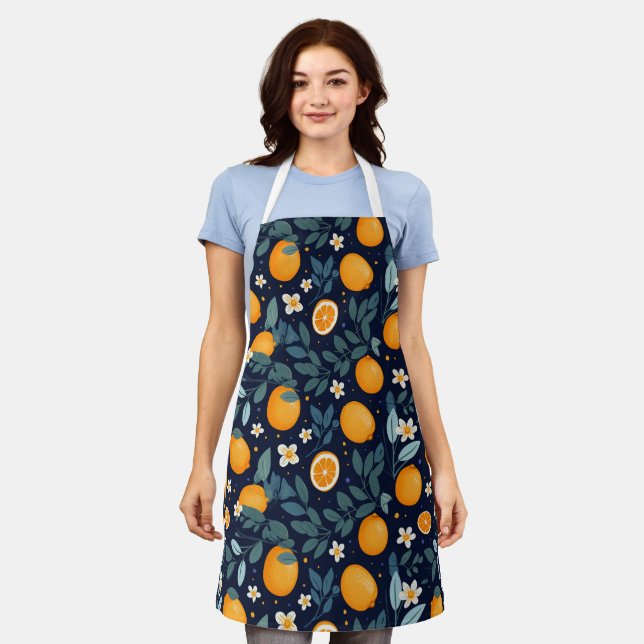 Orange and Floral Delight Pattern Apron (Worn)