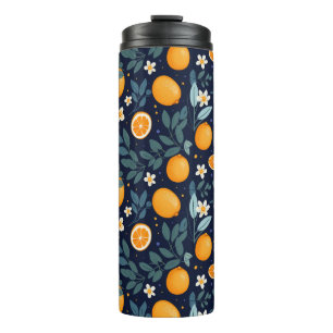 Orange and Floral Delight Pattern Thermal Tumbler
