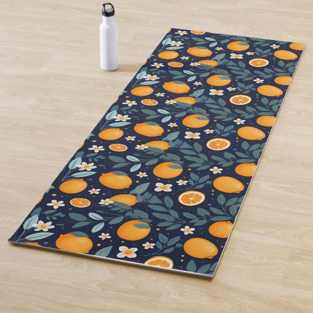 Orange and Floral Delight Pattern Yoga Mat (In Situ)