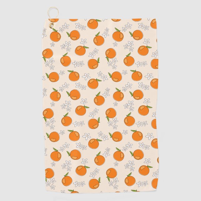 Orange and Flower Pattern Golf Towel (Front)