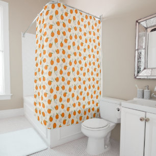 Orange and Flower Pattern Shower Curtain