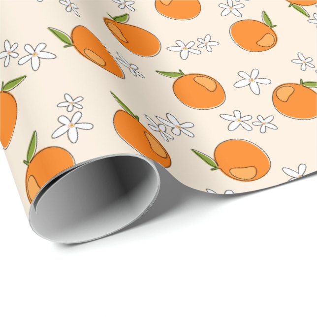Orange and Flower Pattern Wrapping Paper (Roll Corner)