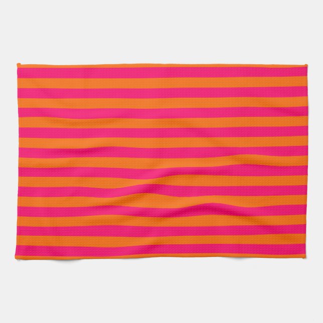 Orange and Fuchsia Stripe Tea Towel (Horizontal)