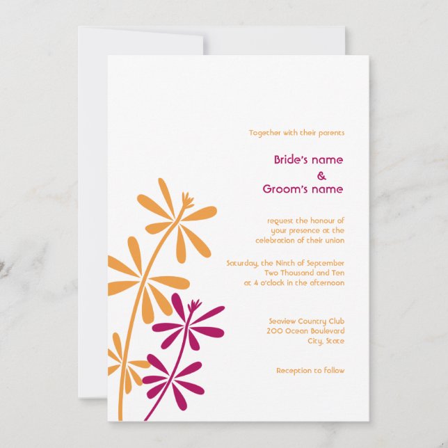 Orange and  Fuchsia Wedding Invitations (Front)