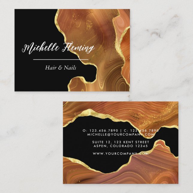 Orange and Gold Agate Square Business Card (Front/Back)