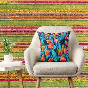 Orange and Gold Artsy Tulips Cushion