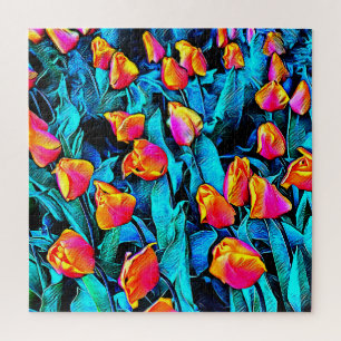 Orange and Gold Artsy Tulips Jigsaw Puzzle