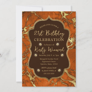 Orange and Gold Autumn Fall Marble 21st Birthday Invitation