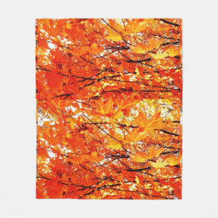 Orange and Gold Autumn Leaves Fleece Blanket
