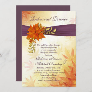 Orange and gold Autumnal leaves Rehearsal Dinner Invitation