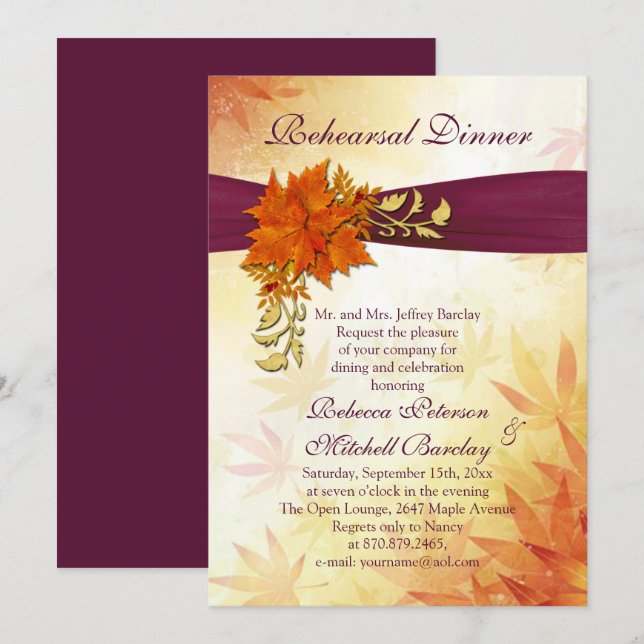Orange and gold autumnal leaves Rehearsal Dinner Invitation (Front/Back)