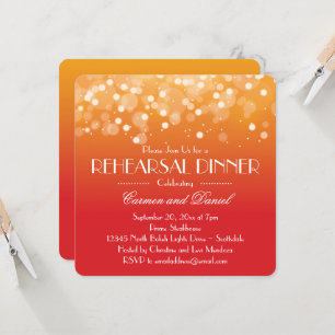Orange and Gold Bokeh Lights Rehearsal Dinner Invitation