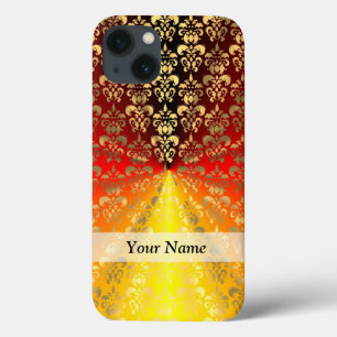 Orange and gold damask pattern iPhone 13 case