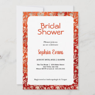 Orange and Gold Floral White Bridal Shower Invitation