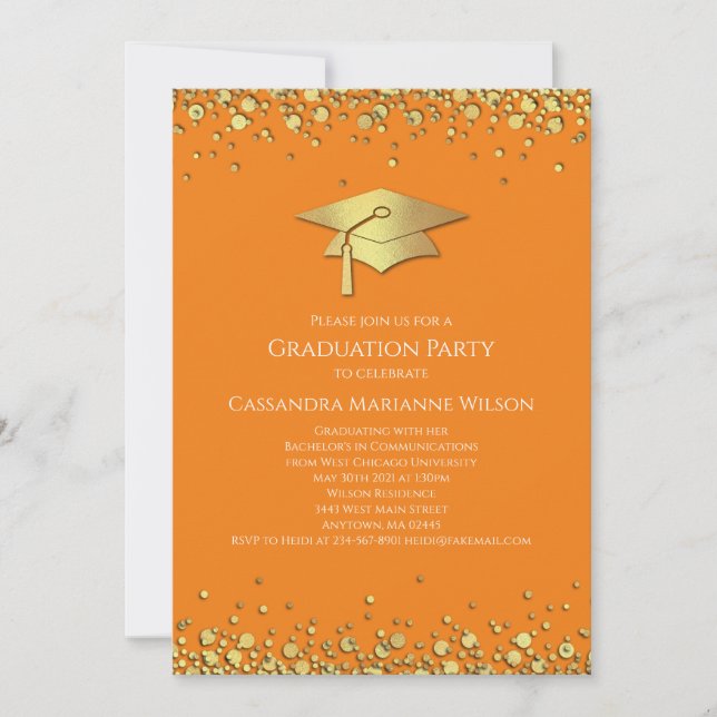 Orange and Gold Graduation Invitation (Front)