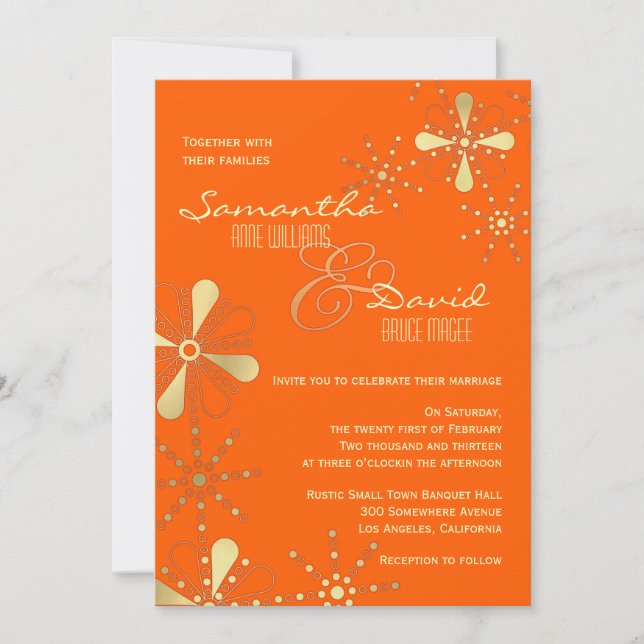 Orange and Gold Indian Inspired Wedding Invitation (Front)