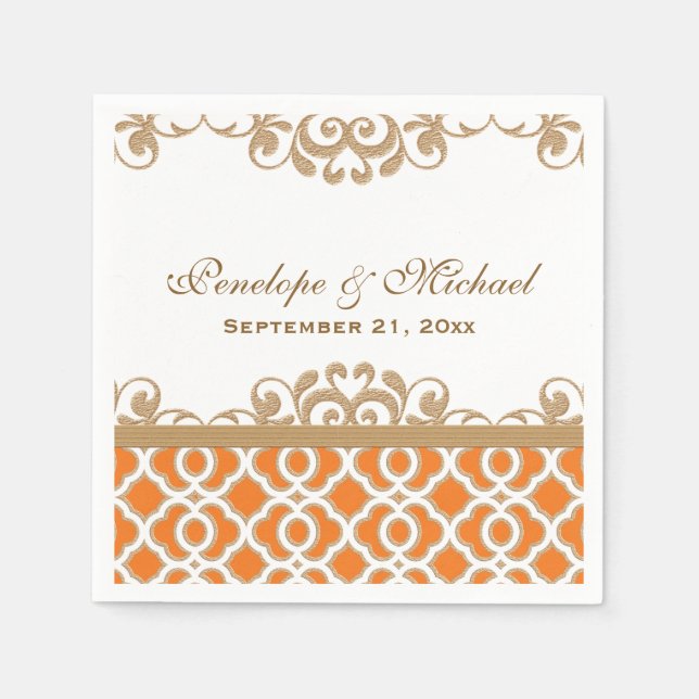 Orange and Gold Moroccan Wedding Napkin (Front)