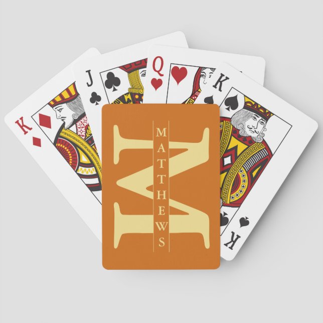 Orange and Gold Personalised Monogram and Name Playing Cards (Back)